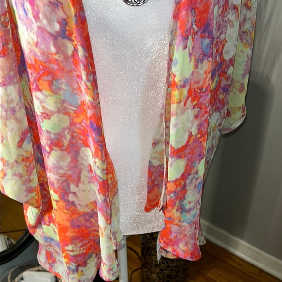 Decree Pink and Orange 3/4 Sleeve Flowy Blouse - Picture 3 of 7